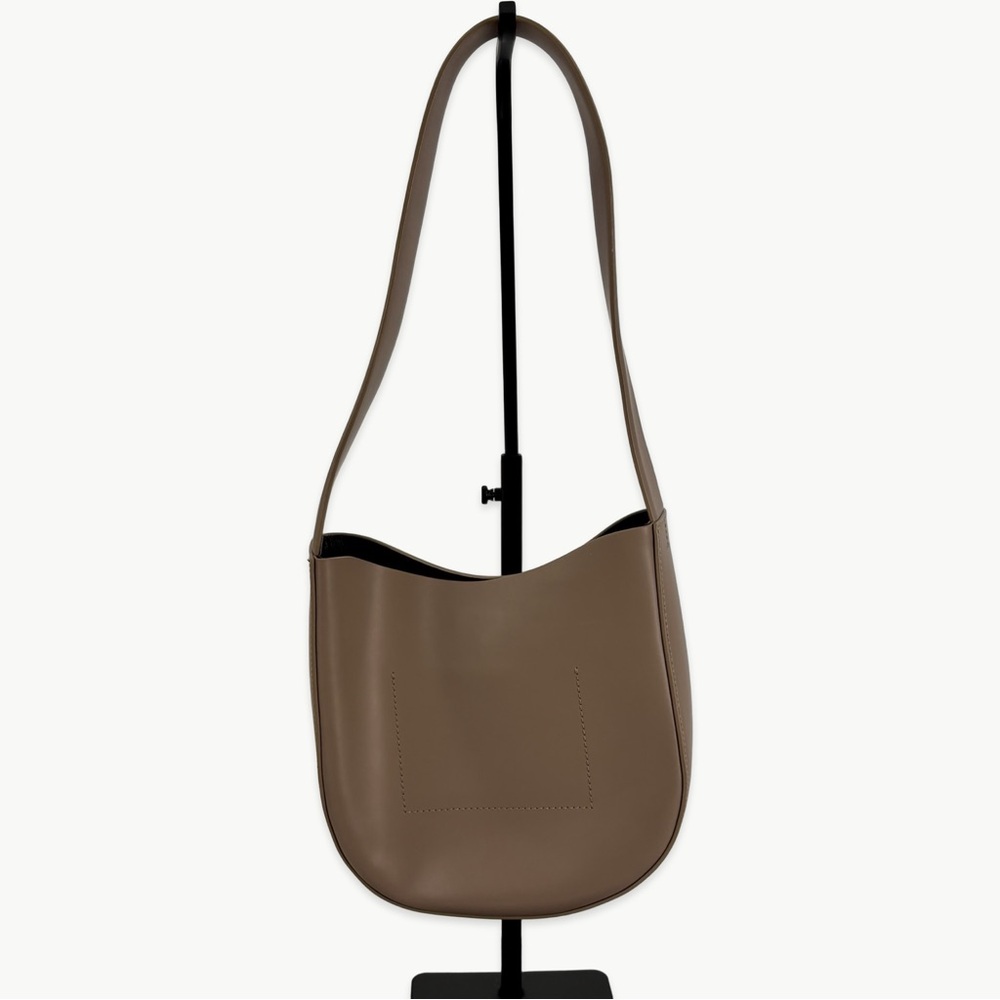 Closed Half Round 100% Calfskin Leather Tote Shoulder Bag | Grey - Picture 8 of 15